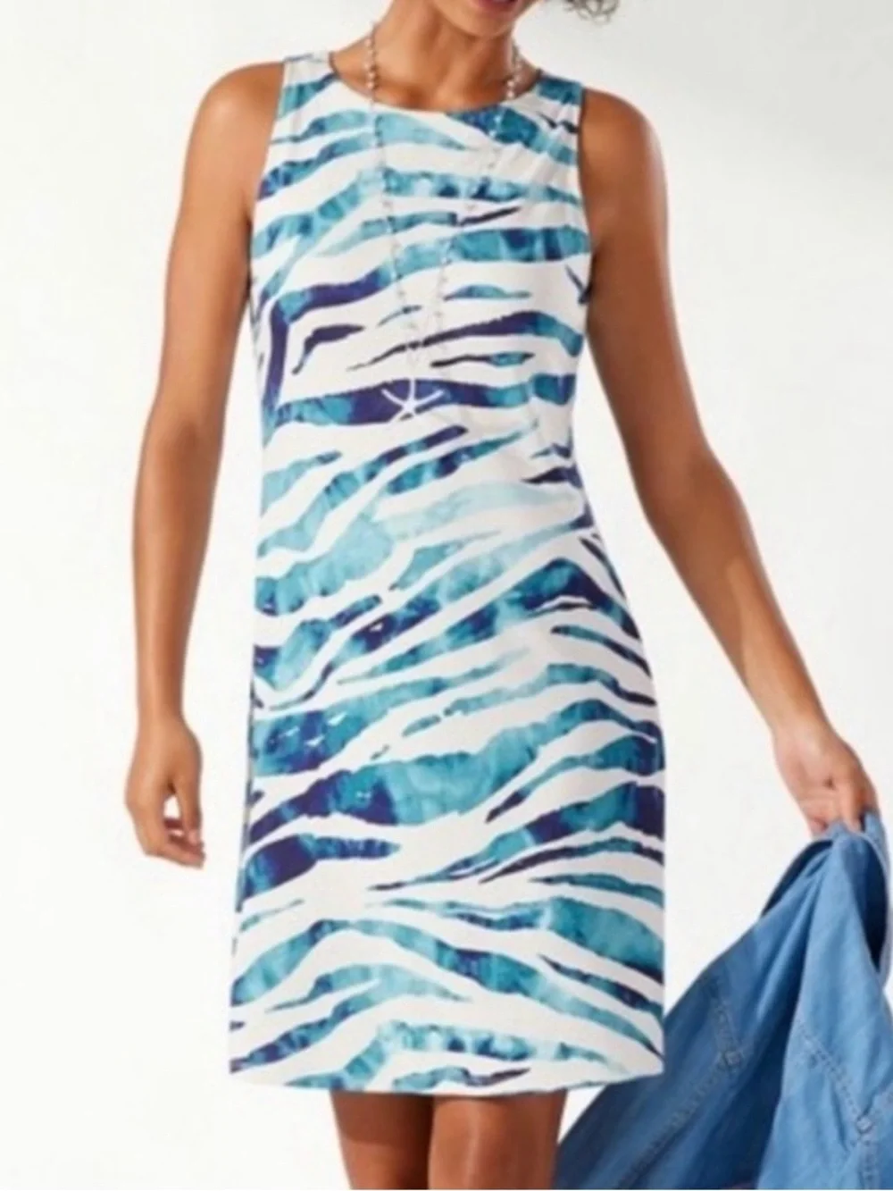 Tommy Bahama Blue & White Zebra-Print Mini Dress - Picture 1 of 7